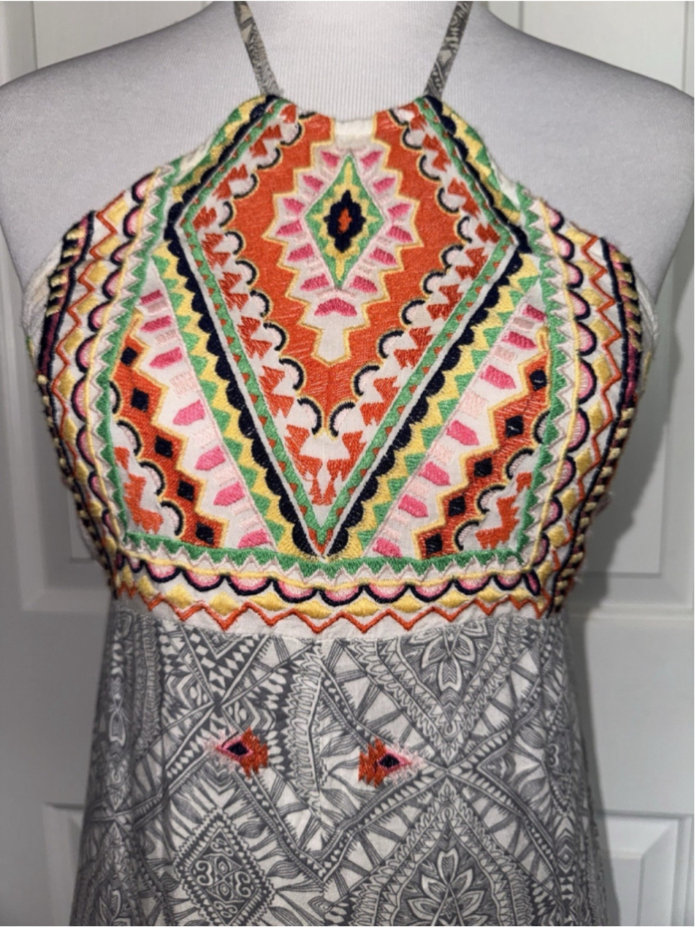 Rip Curl Boho Embroidered Maxi Dress Halter Festival Indie Summer Beachy Slit - Picture 5 of 12